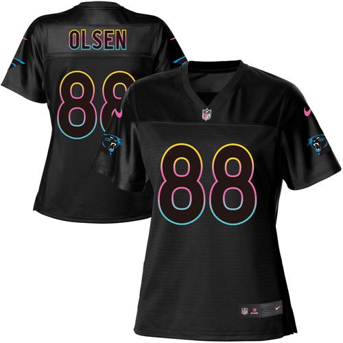 Nike Panthers #88 Greg Olsen Black Women's NFL Fashion Game Jersey